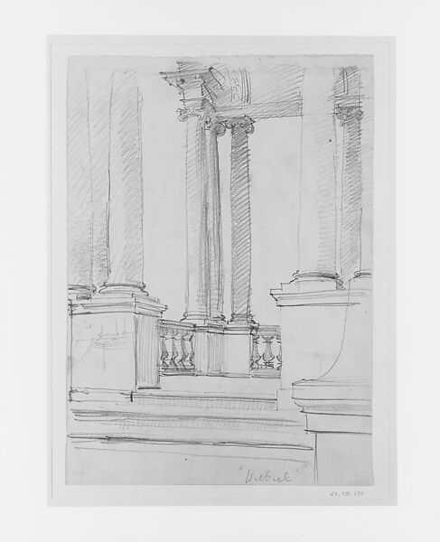 Loggia, Welbeck Abbey, John Singer Sargent (American, Florence 1856–1925 London), Graphite on off-white wove paper, American