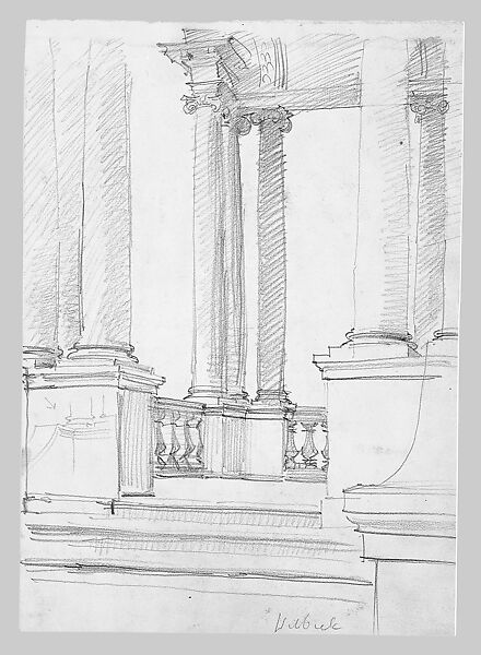 Loggia, Welbeck Abbey, John Singer Sargent (American, Florence 1856–1925 London), Graphite on off-white wove paper, American