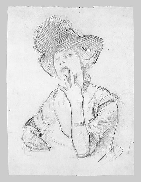 Seated Woman with Hat, John Singer Sargent (American, Florence 1856–1925 London), Graphite on off-white wove paper, American 