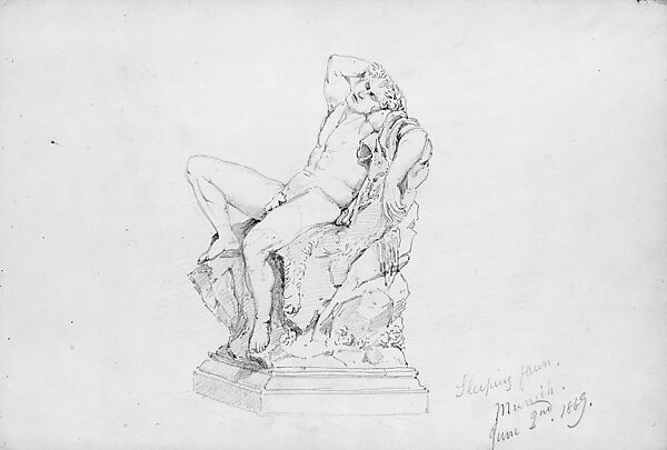 Sleeping Faun, Glyptothek, Munich, John Singer Sargent  American, Graphite on off-white wove paper, American