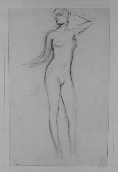 Standing Female Nude, John Singer Sargent (American, Florence 1856–1925 London), Charcoal on off-white wove paper, American