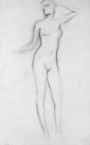 Standing Female Nude, John Singer Sargent (American, Florence 1856–1925 London), Charcoal on off-white wove paper, American