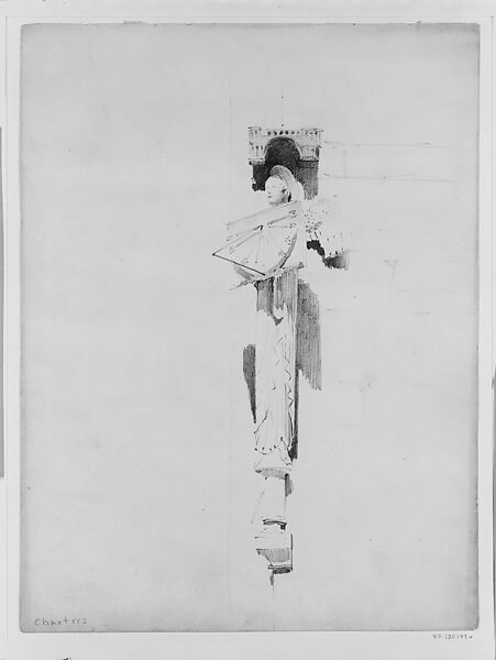 Angel with Sundial, Chartres, John Singer Sargent (American, Florence 1856–1925 London), Graphite on off-white wove paper, American