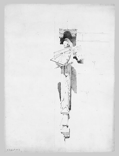 Angel with Sundial, Chartres, John Singer Sargent (American, Florence 1856–1925 London), Graphite on off-white wove paper, American