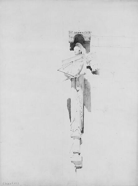Angel with Sundial, Chartres, John Singer Sargent (American, Florence 1856–1925 London), Graphite on off-white wove paper, American 