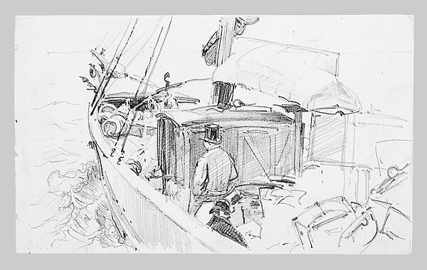 Woman Looking out to Sea, John Singer Sargent (American, Florence 1856–1925 London), Graphite on off-white white wove paper, American