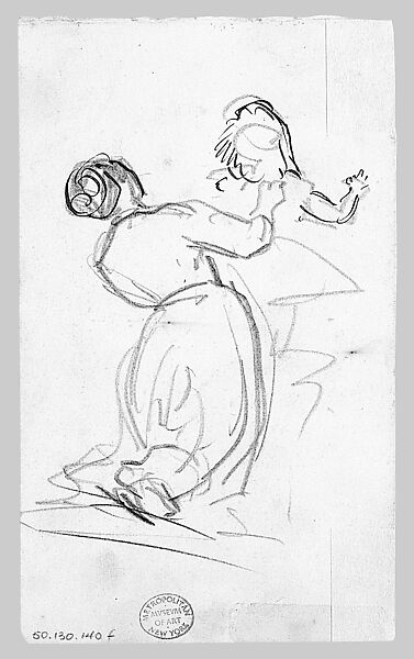 Woman Looking out to Sea, John Singer Sargent (American, Florence 1856–1925 London), Graphite on off-white white wove paper, American