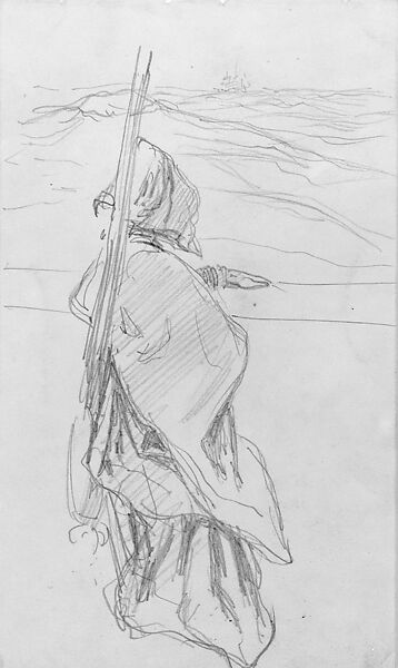 Woman Looking out to Sea, John Singer Sargent (American, Florence 1856–1925 London), Graphite on off-white white wove paper, American