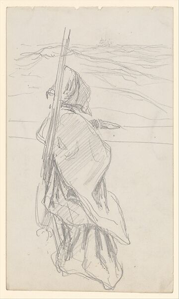 Woman Looking out to Sea, John Singer Sargent (American, Florence 1856–1925 London), Graphite on off-white white wove paper, American 