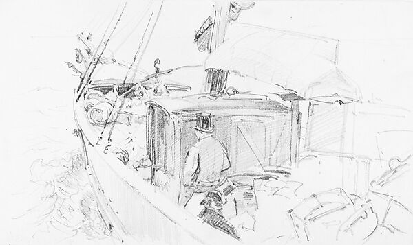 Sailboat Deck with Figures, John Singer Sargent (American, Florence 1856–1925 London), Graphite on off-white wove paper, American