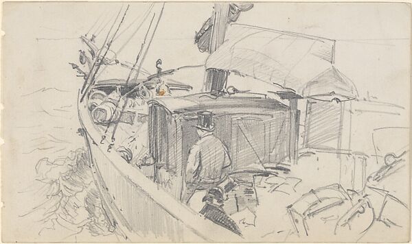 Sailboat Deck with Figures, John Singer Sargent (American, Florence 1856–1925 London), Graphite on off-white wove paper, American 