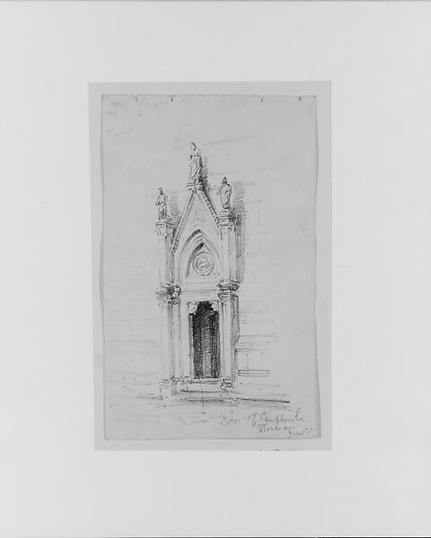Door of Campanile, Florence, John Singer Sargent (American, Florence 1856–1925 London), Graphite on off-white wove paper, American