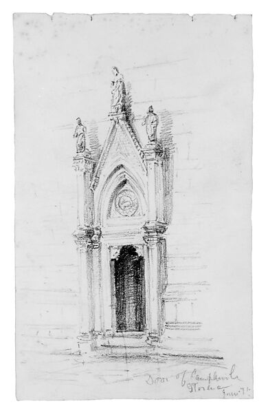 Door of Campanile, Florence, John Singer Sargent (American, Florence 1856–1925 London), Graphite on off-white wove paper, American 