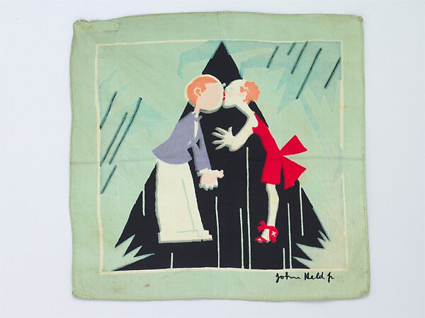 Handkerchief, Illustration by John Held Jr. (American, Salt Lake City, Utah 1889–1958 Belmar, New Jersey), silk, American 