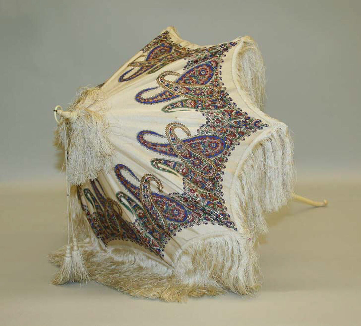 Parasol, silk, ivory, metal, American 