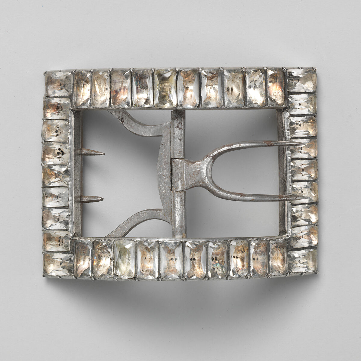 Shoe buckles, metal, rhinestones, British