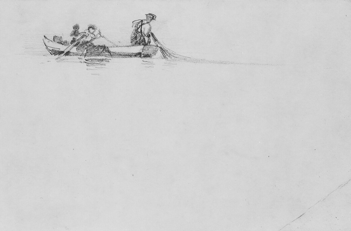 Fishermen with Nets, John Singer Sargent (American, Florence 1856–1925 London), Graphite on off-white wove paper, American