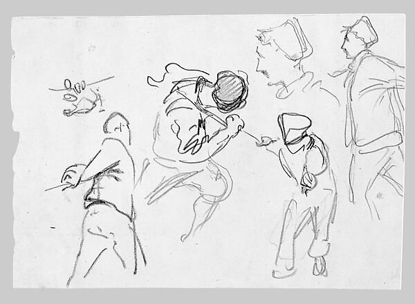 Men Pulling Ropes (from Scrapbook), John Singer Sargent (American, Florence 1856–1925 London), Graphite on tan wove paper, American