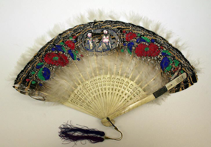 Fan, feathers, ivory, Japanese 