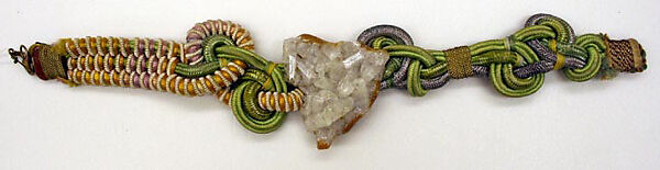 Choker, leather, brass, copper, rock crystal (quartz?), silk, plastic, American 