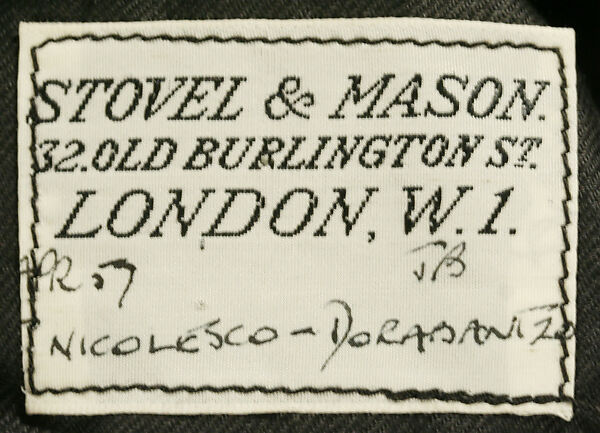 Dinner jacket, (a) Stovel &amp; Mason (British), silk, British