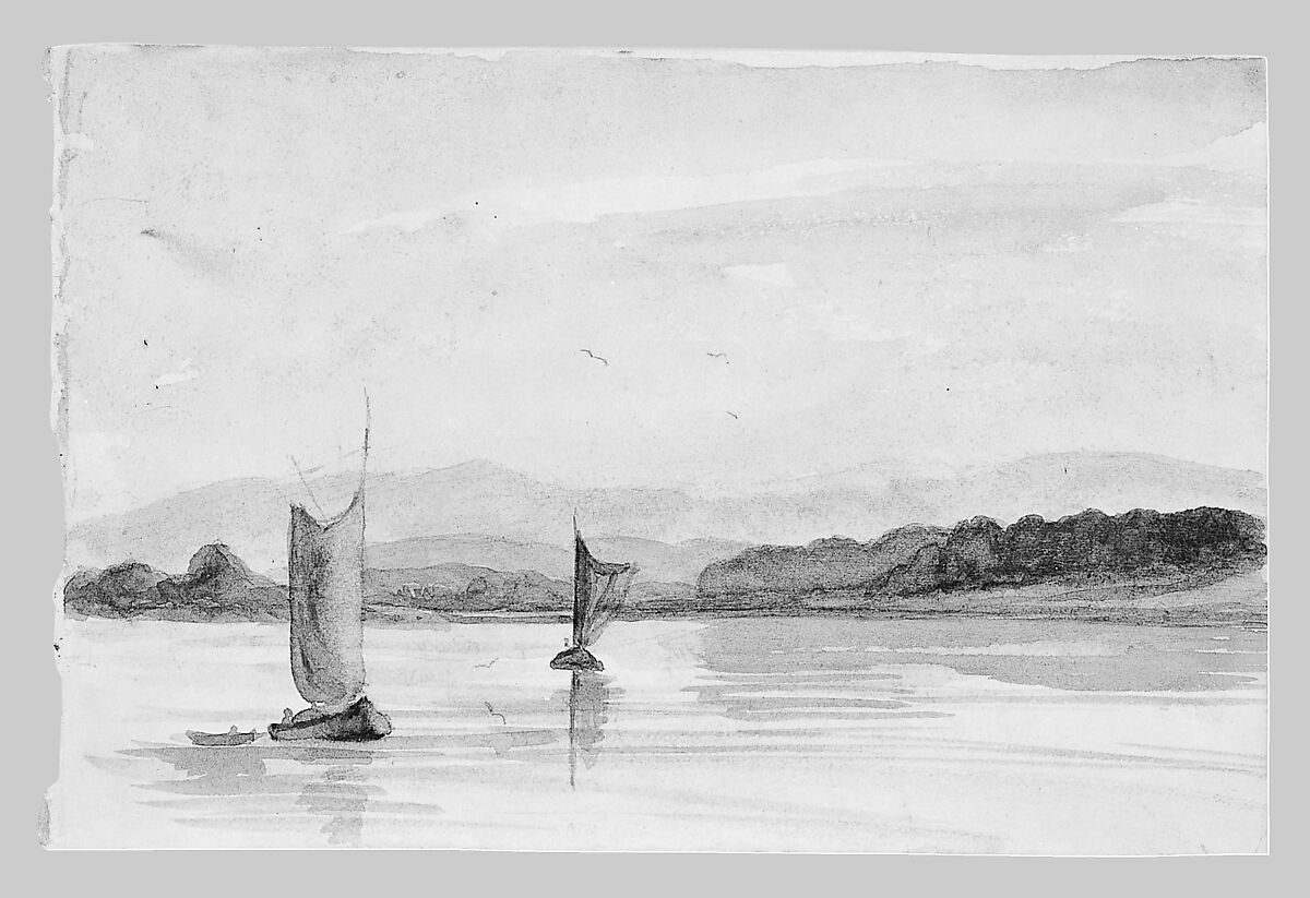 Sailboats on Lake, John Singer Sargent (American, Florence 1856–1925 London), Watercolor and graphite on off-white wove paper, American