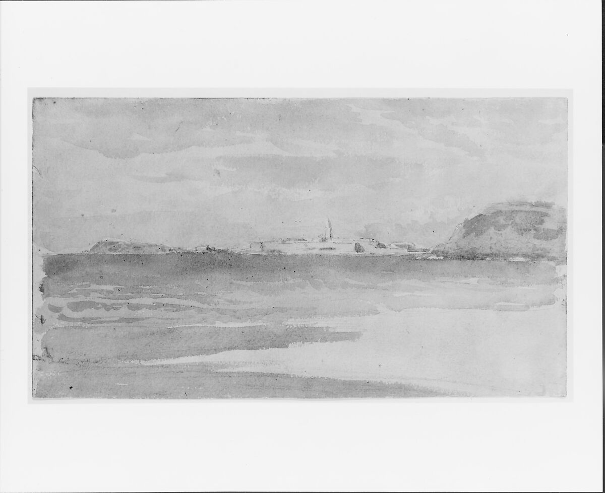 Sea, Sky, City, John Singer Sargent (American, Florence 1856–1925 London), Watercolor and graphite on yellow-buff wove paper, American