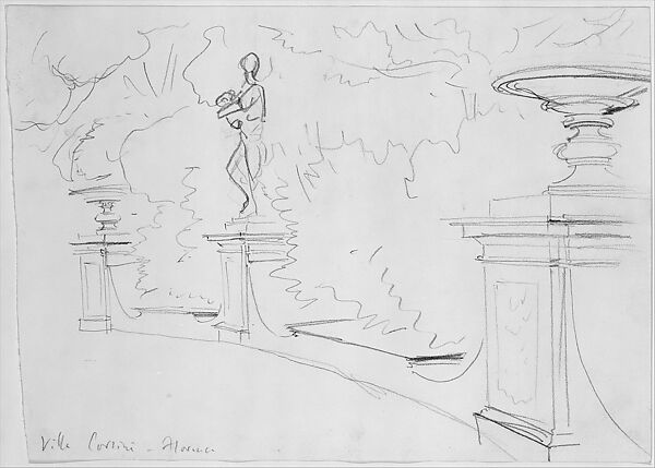 Garden at Villa Corsini, Florence, John Singer Sargent (American, Florence 1856–1925 London), Graphite on off-white wove paper, American