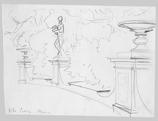 Garden at Villa Corsini, Florence, John Singer Sargent (American, Florence 1856–1925 London), Graphite on off-white wove paper, American