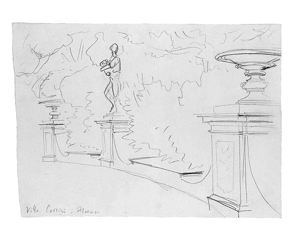Garden at Villa Corsini, Florence, John Singer Sargent (American, Florence 1856–1925 London), Graphite on off-white wove paper, American