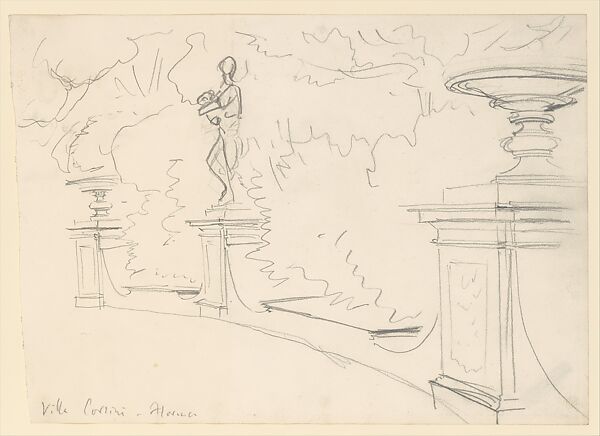 Garden at Villa Corsini, Florence, John Singer Sargent (American, Florence 1856–1925 London), Graphite on off-white wove paper, American 