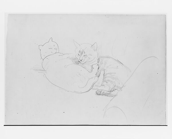 Two Cats, John Singer Sargent (American, Florence 1856–1925 London), Graphite on light grayish buff wove paper, American