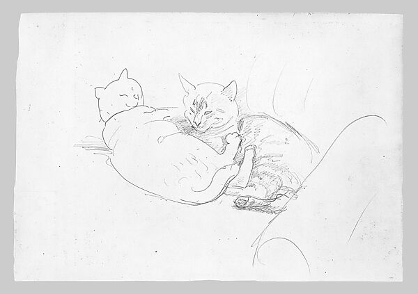 Two Cats, John Singer Sargent (American, Florence 1856–1925 London), Graphite on light grayish buff wove paper, American