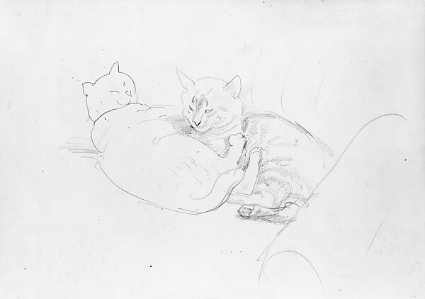Two Cats, John Singer Sargent (American, Florence 1856–1925 London), Graphite on light grayish buff wove paper, American 
