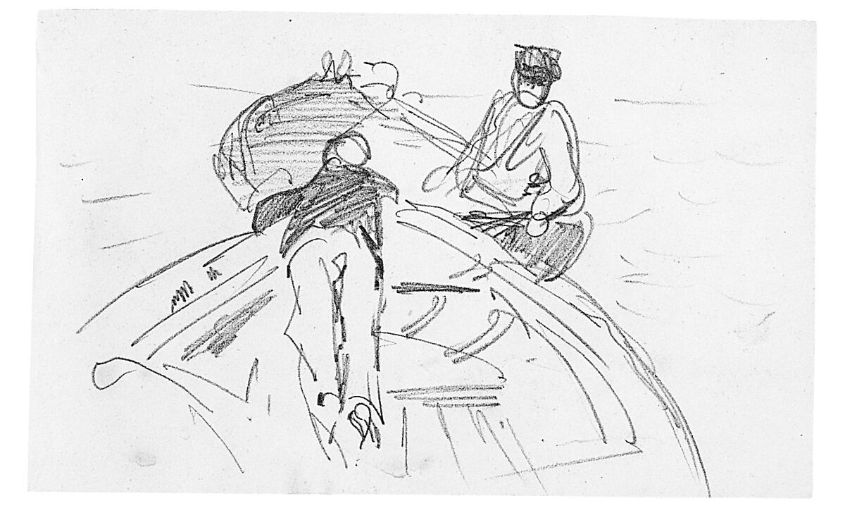 Two Men in Boats, John Singer Sargent (American, Florence 1856–1925 London), Graphite on off-white wove paper, American