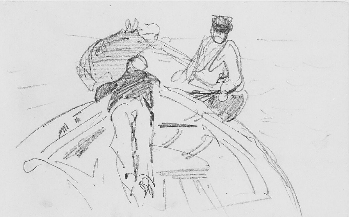 Two Men in Boats, John Singer Sargent (American, Florence 1856–1925 London), Graphite on off-white wove paper, American