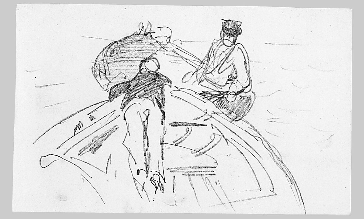 Two Men in Boats, John Singer Sargent (American, Florence 1856–1925 London), Graphite on off-white wove paper, American