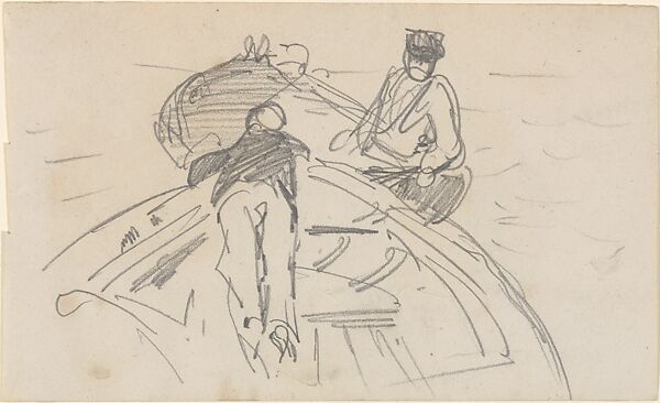 Two Men in Boats, John Singer Sargent (American, Florence 1856–1925 London), Graphite on off-white wove paper, American 