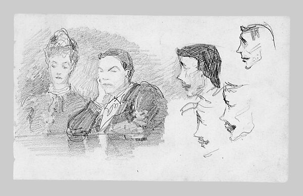 James Roarity and a Woman at Table, Four Profiles of James Roarity, John Singer Sargent (American, Florence 1856–1925 London), Graphite on off-white wove paper, American