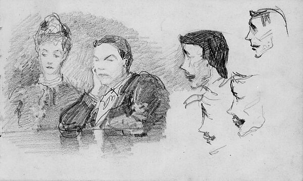 James Roarity and a Woman at Table, Four Profiles of James Roarity, John Singer Sargent (American, Florence 1856–1925 London), Graphite on off-white wove paper, American 