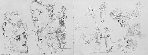 Faces, Trees, Horses, John Singer Sargent (American, Florence 1856–1925 London), Graphite on off-white wove paper, American