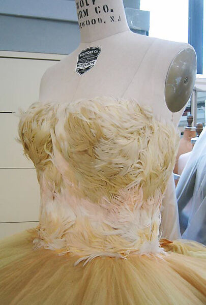 Evening dress, John Galliano (founded 1984), silk, feathers, French