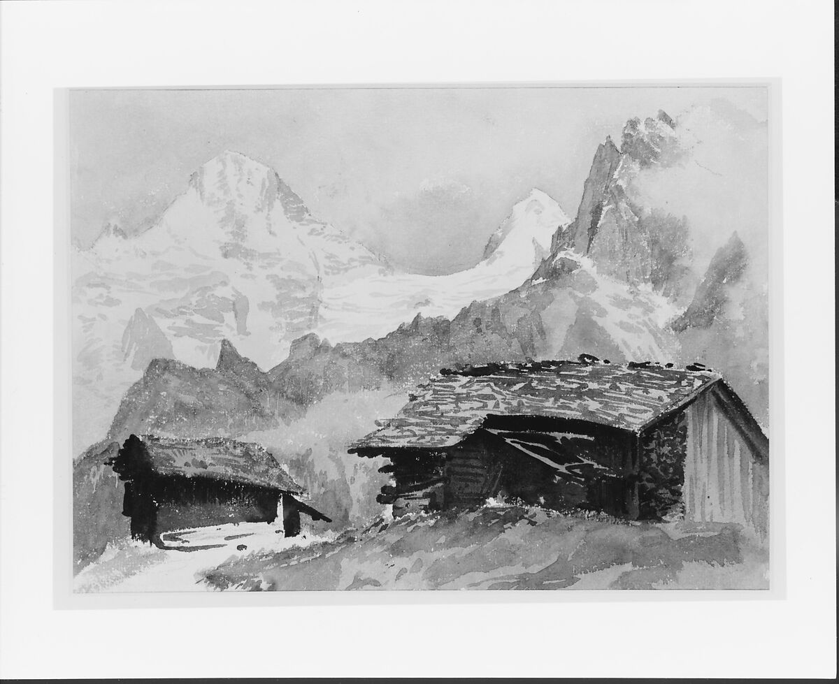 Chalets, Breithorn, Mürren, John Singer Sargent (American, Florence 1856–1925 London), Watercolor and graphite on off-white wove paper, American