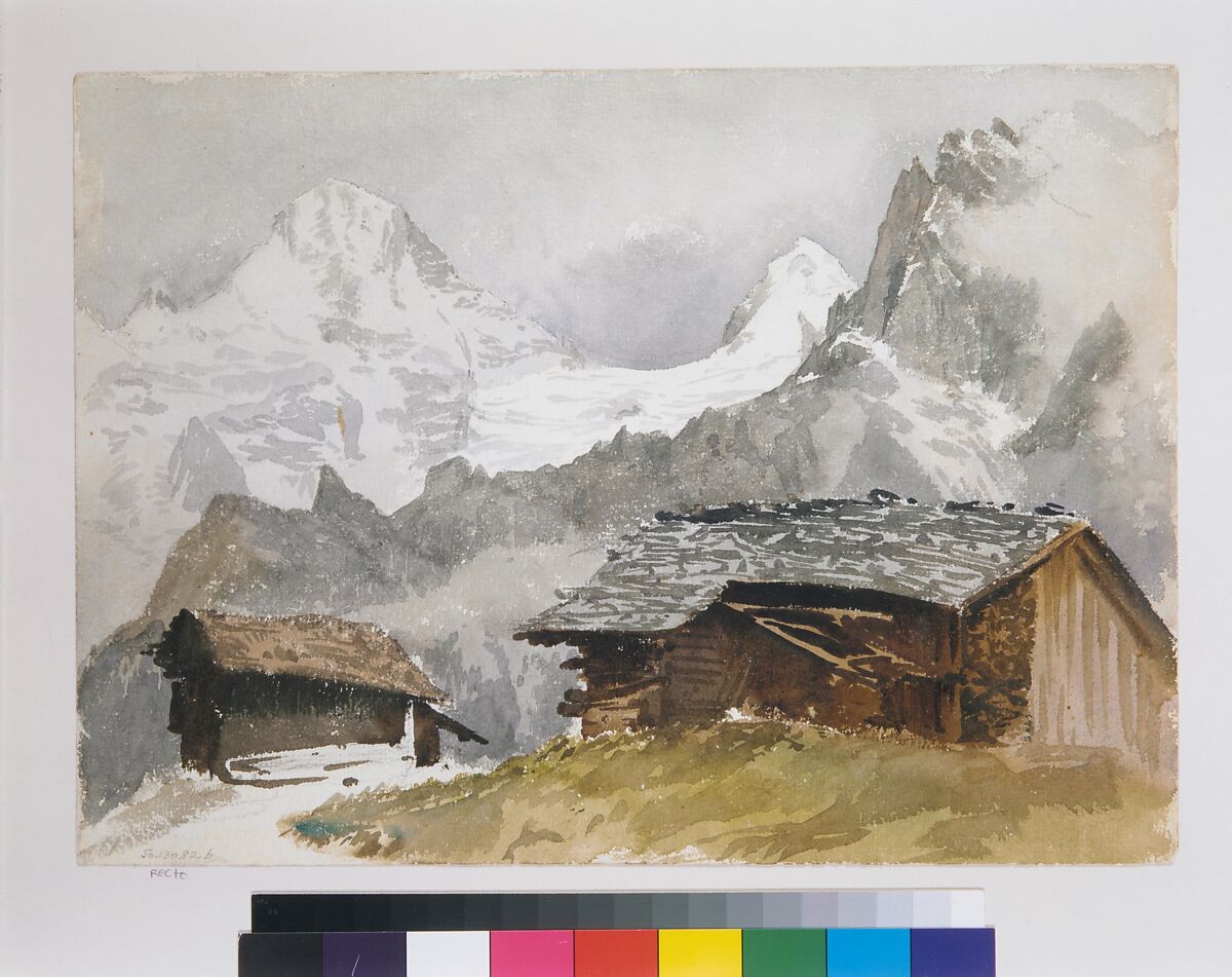 Chalets, Breithorn, Mürren, John Singer Sargent (American, Florence 1856–1925 London), Watercolor and graphite on off-white wove paper, American
