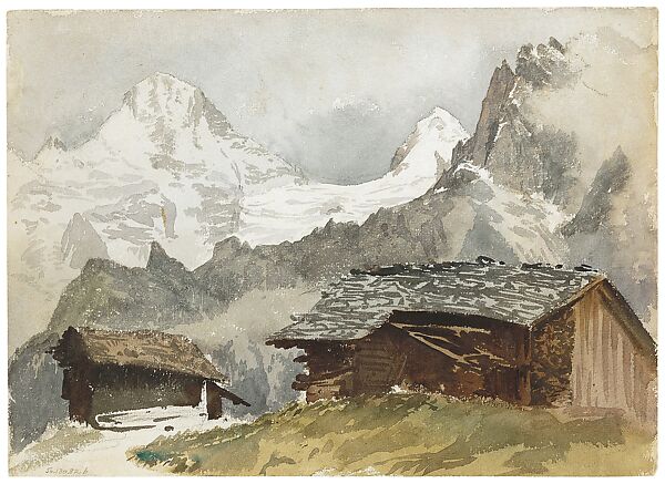 Chalets, Breithorn, Mürren, John Singer Sargent (American, Florence 1856–1925 London), Watercolor and graphite on off-white wove paper, American 