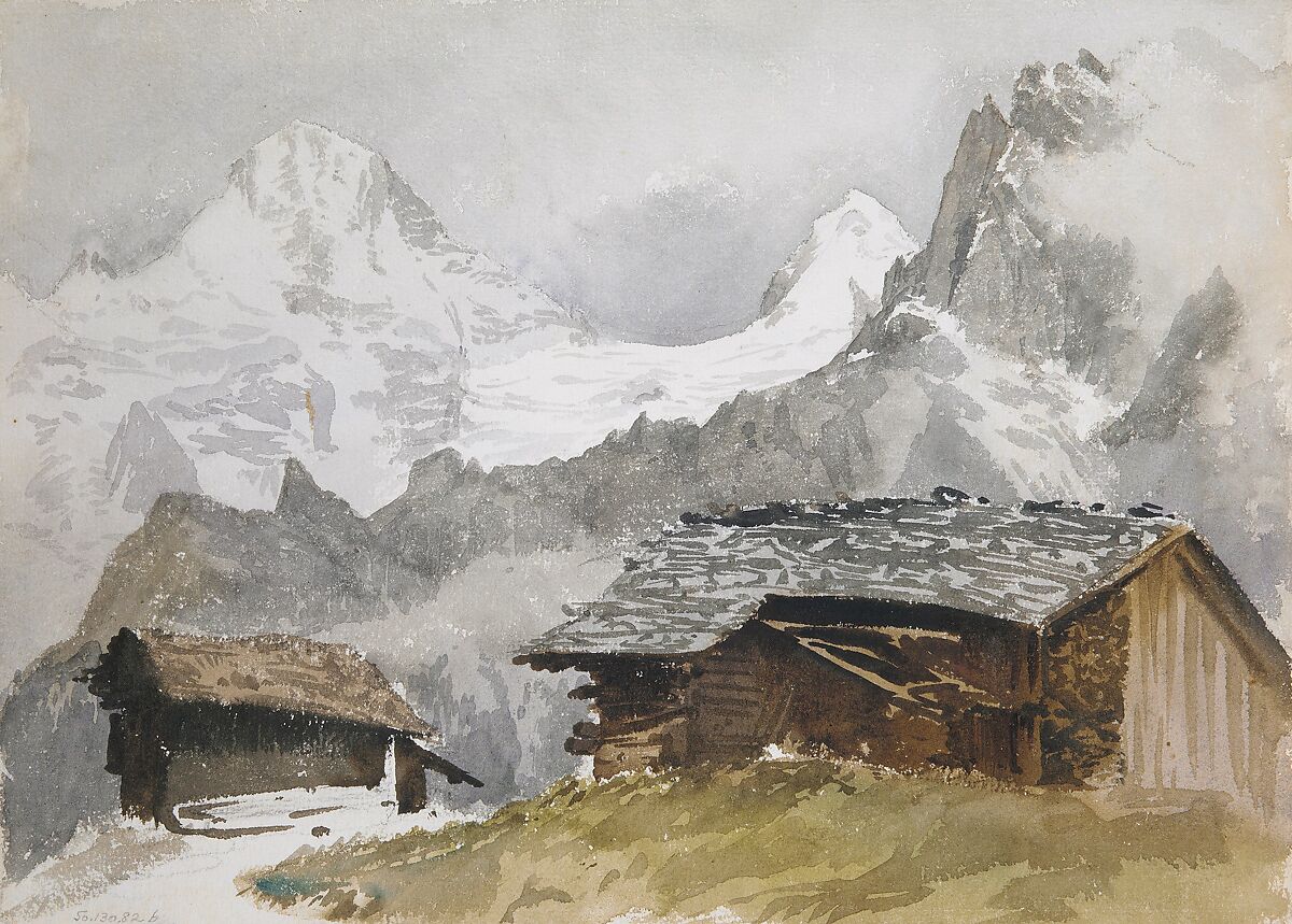 Chalets, Breithorn, Mürren, John Singer Sargent (American, Florence 1856–1925 London), Watercolor and graphite on off-white wove paper, American