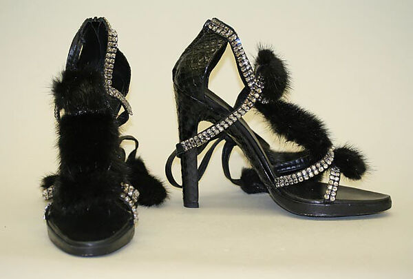 Shoes, Gucci (Italian, founded 1921), a,b) fur, leather, rhinestone, Italian 