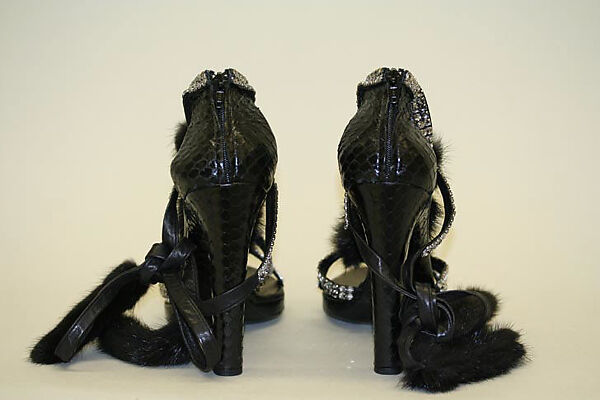 Shoes, Gucci (Italian, founded 1921), a,b) fur, leather, rhinestone, Italian