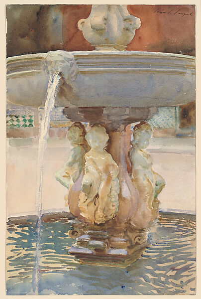 Spanish Fountain, John Singer Sargent (American, Florence 1856–1925 London), Watercolor and graphite on white wove paper, American 