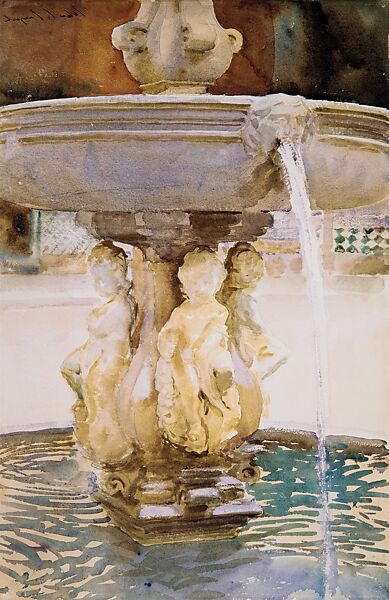 Spanish Fountain, John Singer Sargent (American, Florence 1856–1925 London), Watercolor and graphite on white wove paper, American